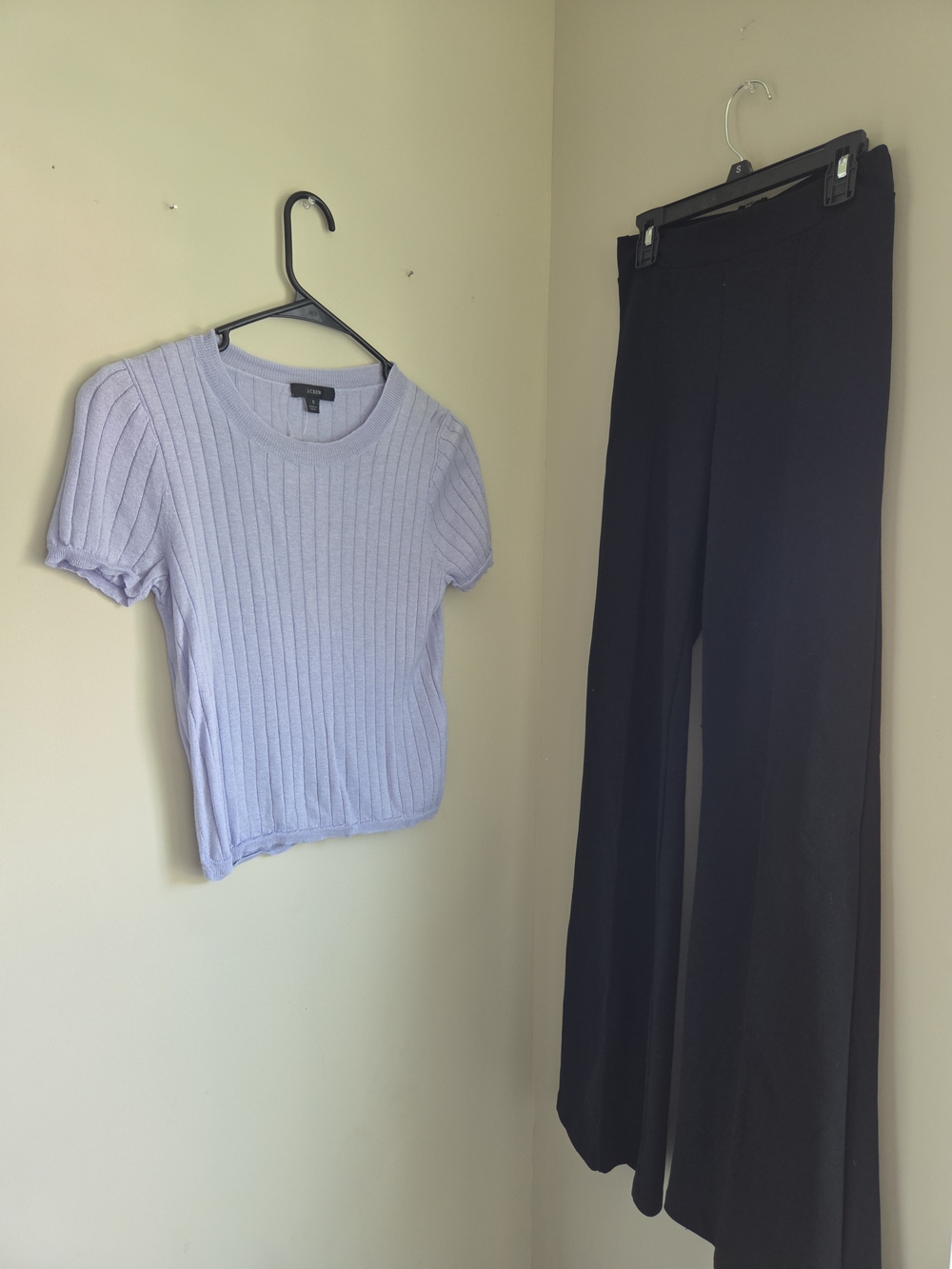 J Crew Silk Lavender Light Purple Ribbed Short Baby Top High Waist Pants Office